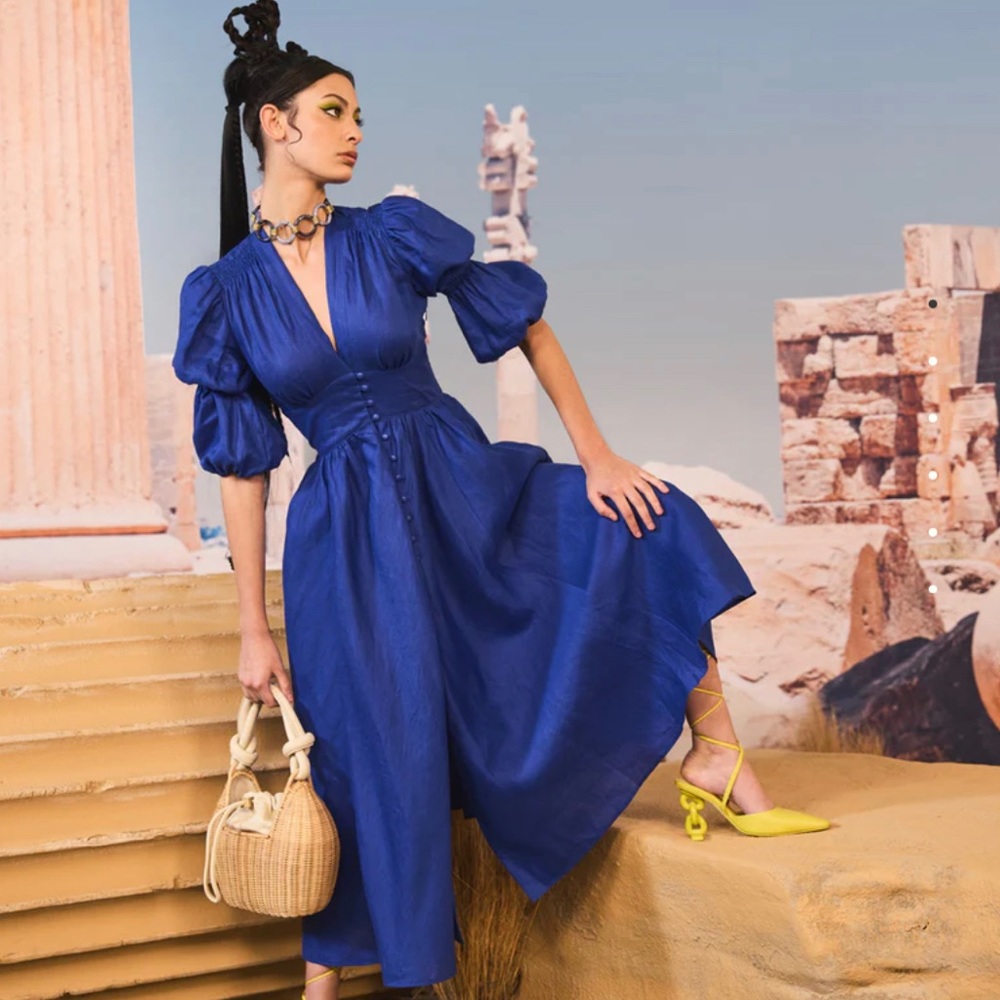 CULT GAIA NWT Willow Persian blue Linen Midi Dress